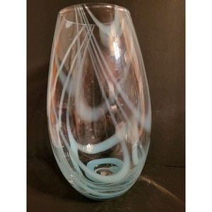 Modern Light Blue Swirl Clear Art Glass 12"Tall Vase